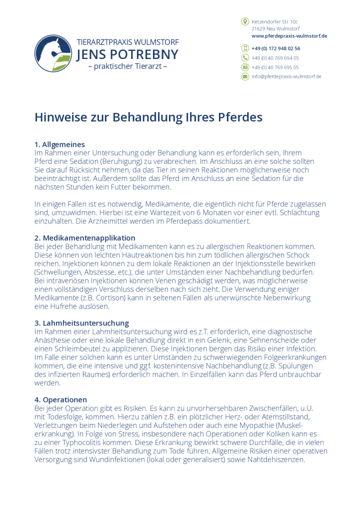 Hinweise zur Behandlung Ihres Pferdes zum Download