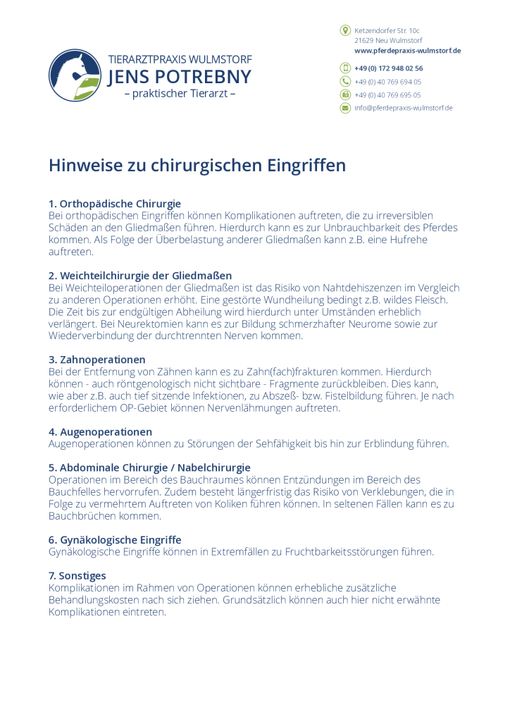 Hinweise zu chirurgischen Eingriffen zum Download