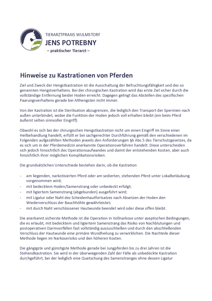 Hinweise Kastration von Pferden zum Download